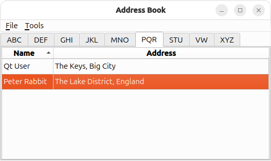 Screenshot of the Address Book example