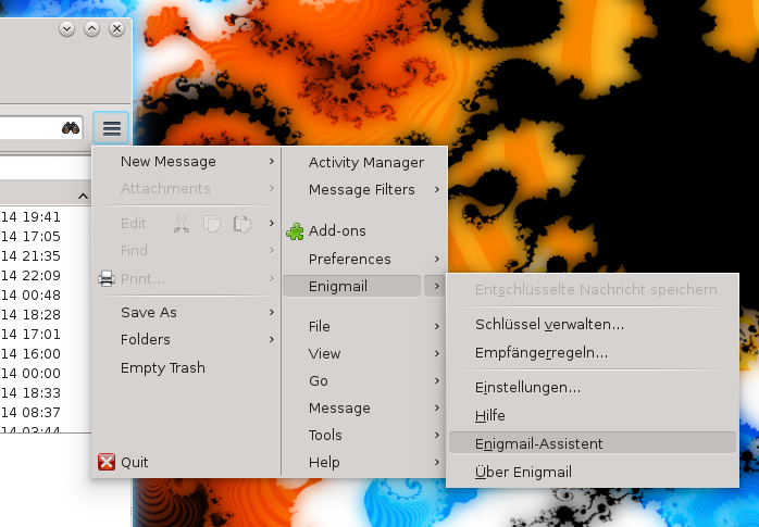 Screenshot des 
    Enigmail Menüeintrags