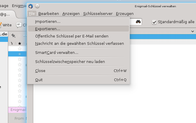 Screenshot der 
    Enigmail Schlüsselverwaltung